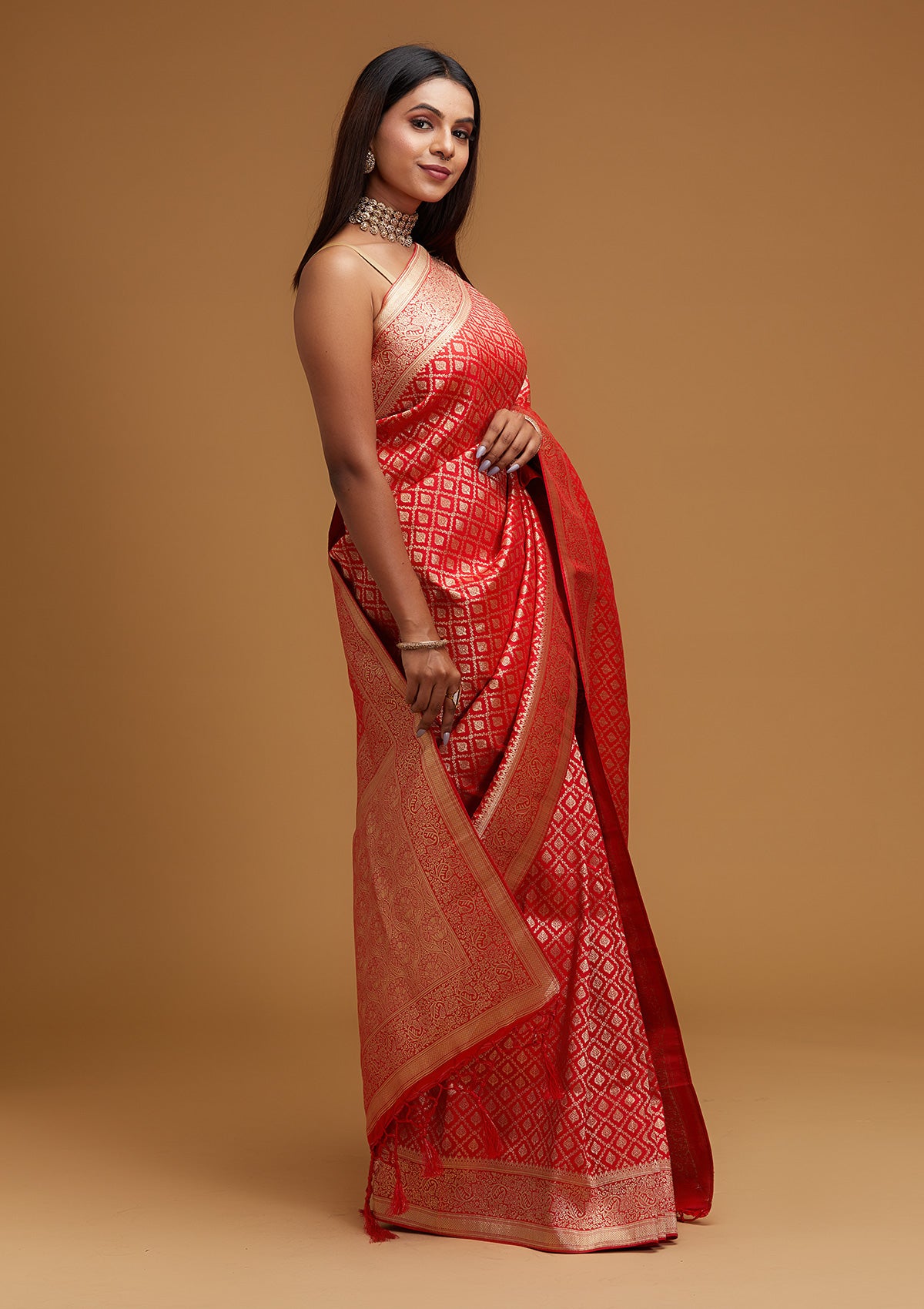 Red Zariwork Art Silk Designer Saree - Koskii