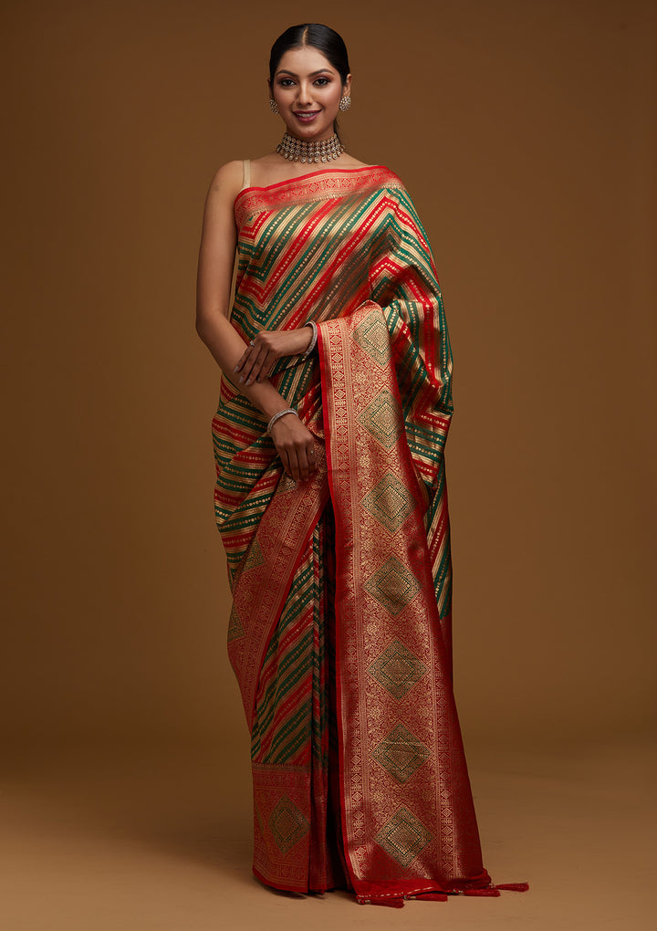 Red Zariwork Art Silk Designer Saree - Koskii