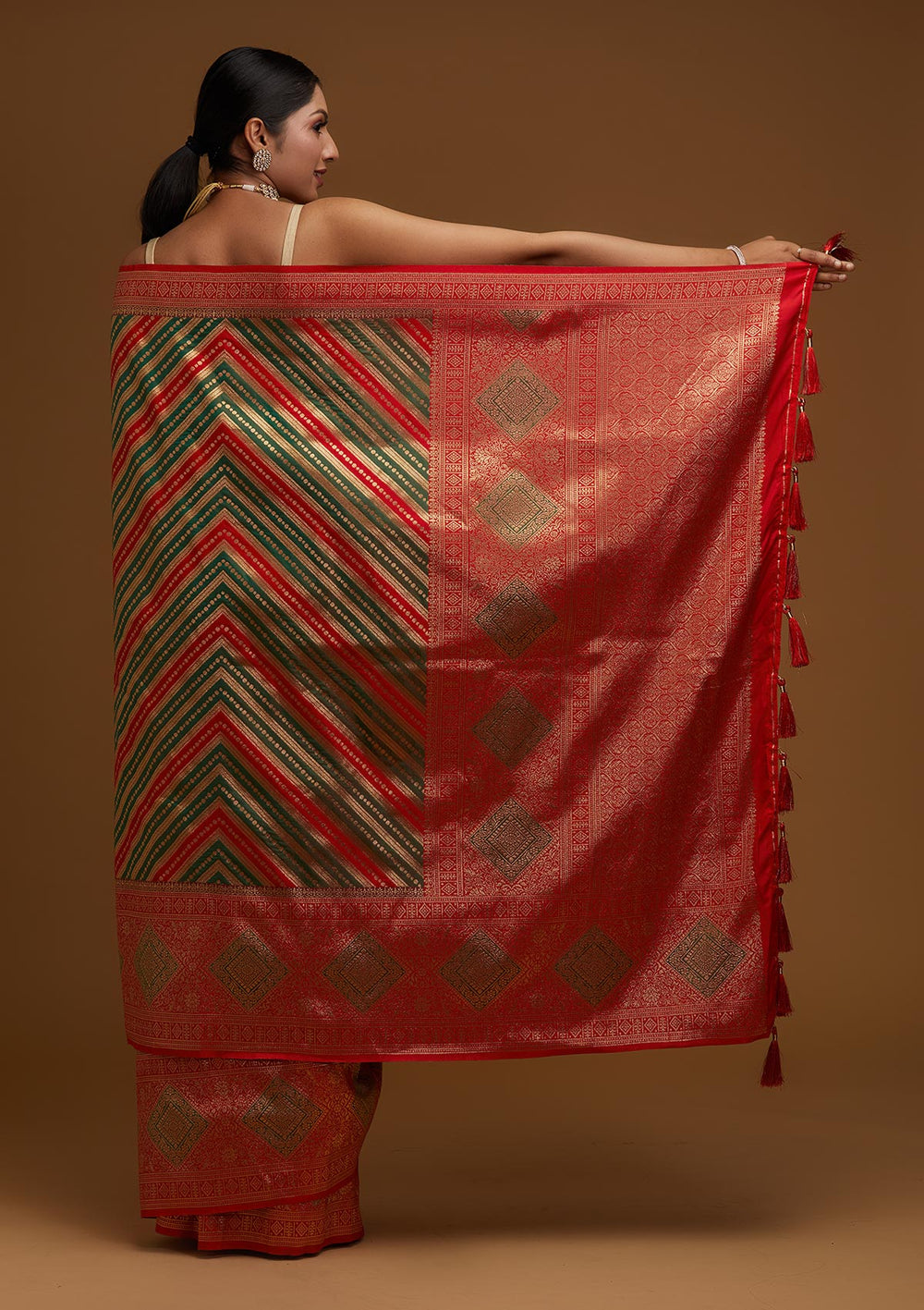Red Zariwork Art Silk Designer Saree - Koskii