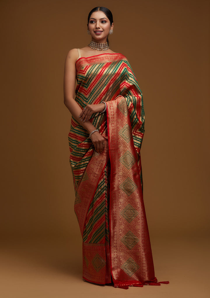 Red Zariwork Art Silk Designer Saree - Koskii
