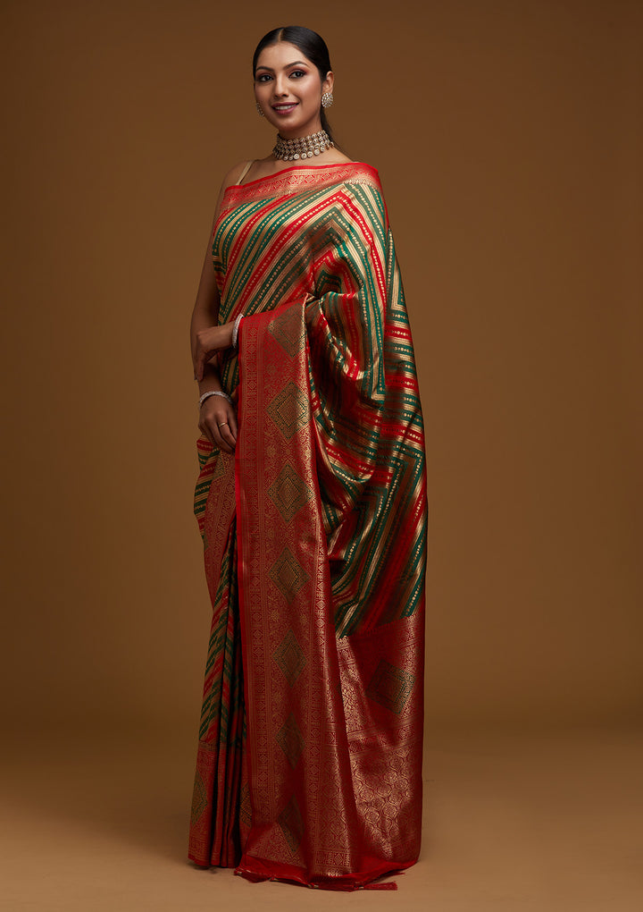Red Zariwork Art Silk Designer Saree - Koskii