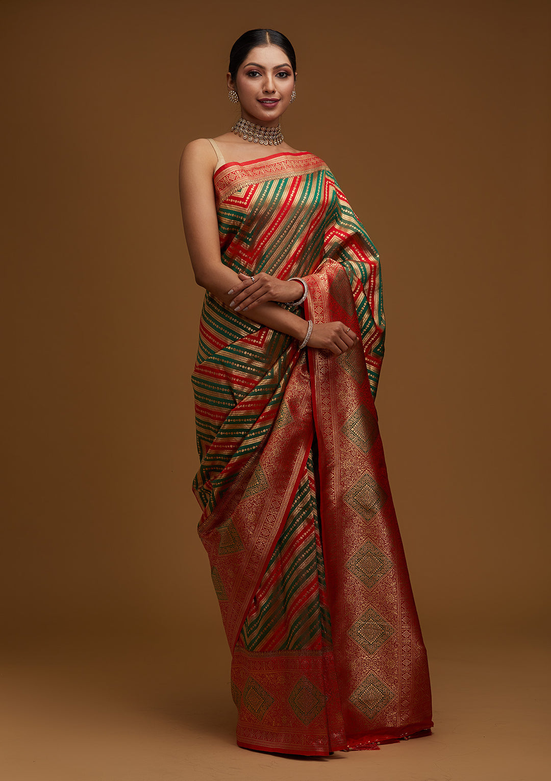 Red Zariwork Art Silk Designer Saree - Koskii