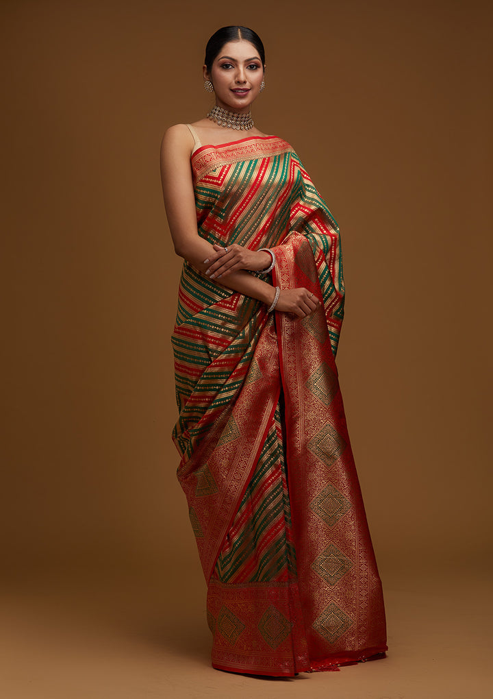 Red Zariwork Art Silk Designer Saree - Koskii
