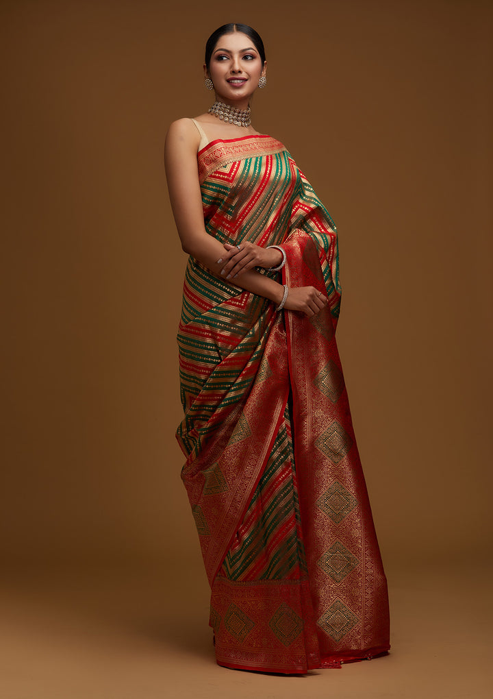 Red Zariwork Art Silk Designer Saree - Koskii