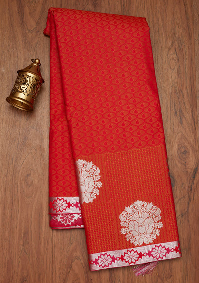 Red Zariwork Art Silk Designer Saree - Koskii