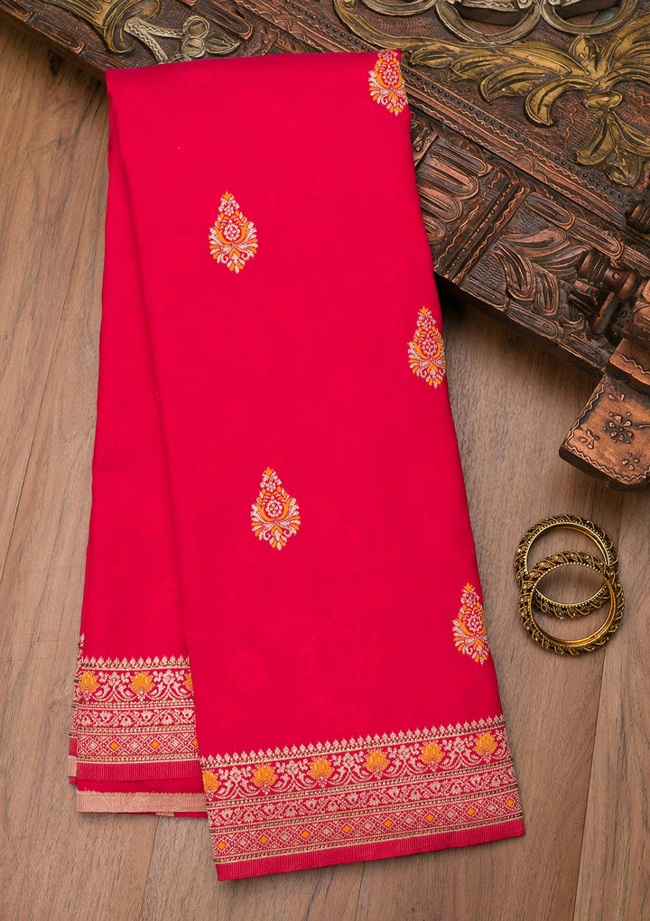Red Zariwork Art Silk Saree-Koskii