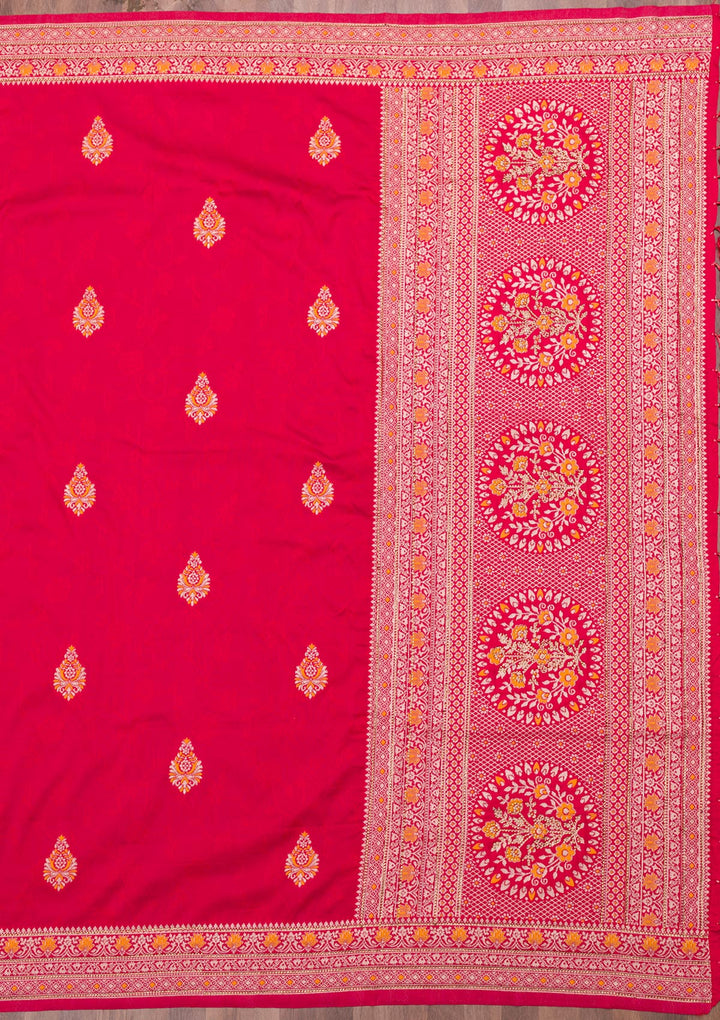 Red Zariwork Art Silk Saree-Koskii