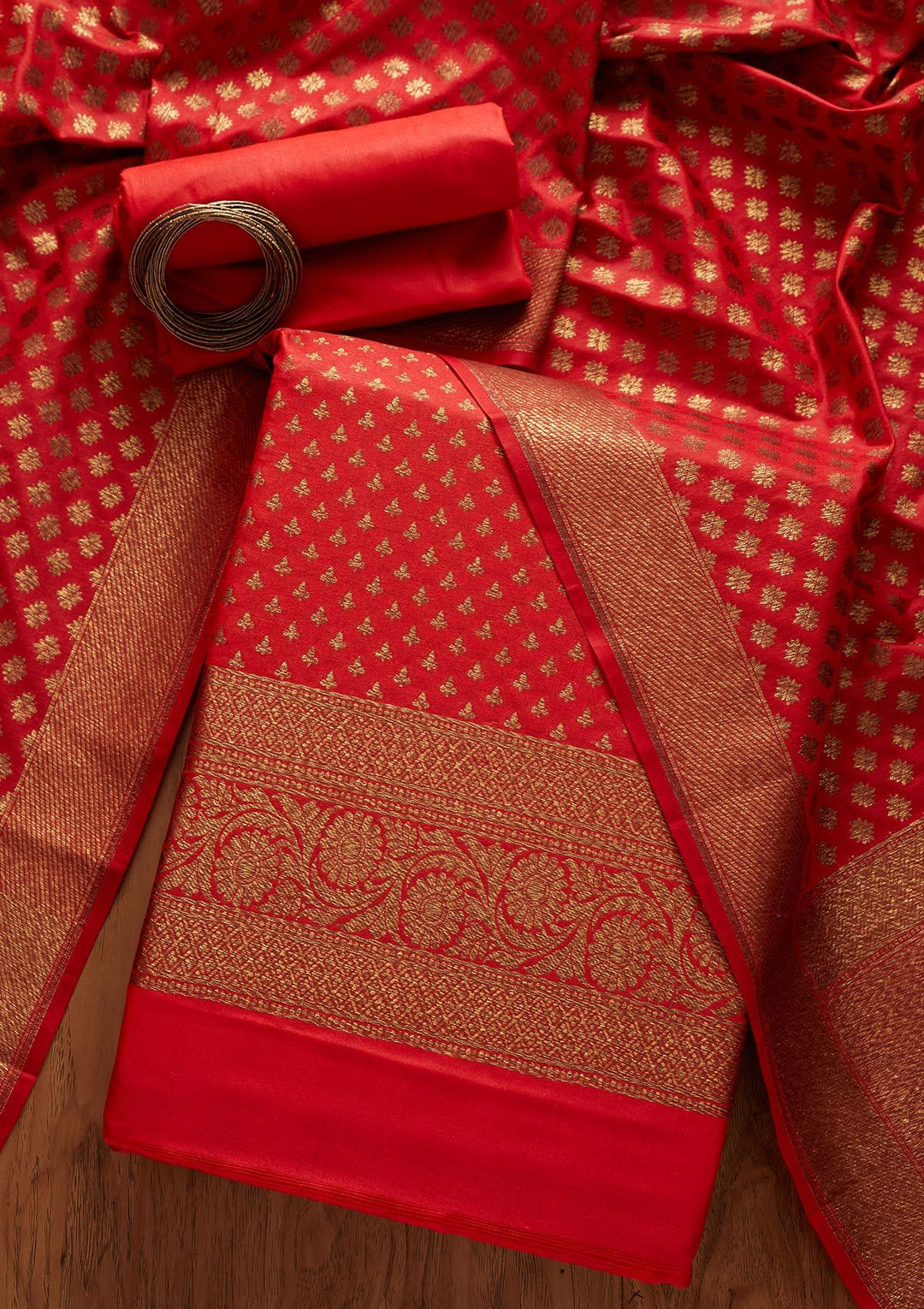 Buy Red Zariwork Banarasi Unstitched Salwar Suit Koskii