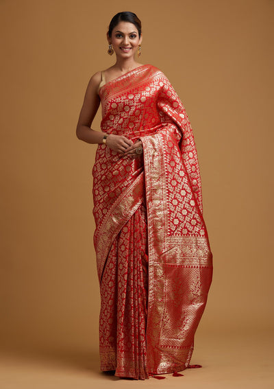 Red Zariwork Banarasi Designer Saree - koskii