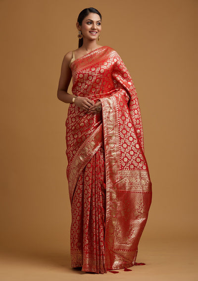 Red Zariwork Banarasi Designer Saree - koskii
