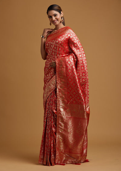 Red Zariwork Banarasi Designer Saree - koskii