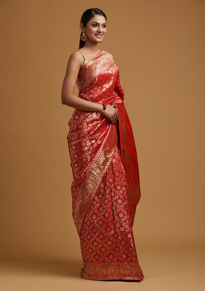 Red Zariwork Banarasi Designer Saree - koskii