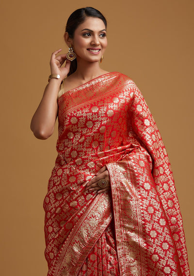 Red Zariwork Banarasi Designer Saree - koskii
