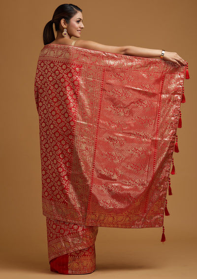 Red Zariwork Banarasi Designer Saree - koskii