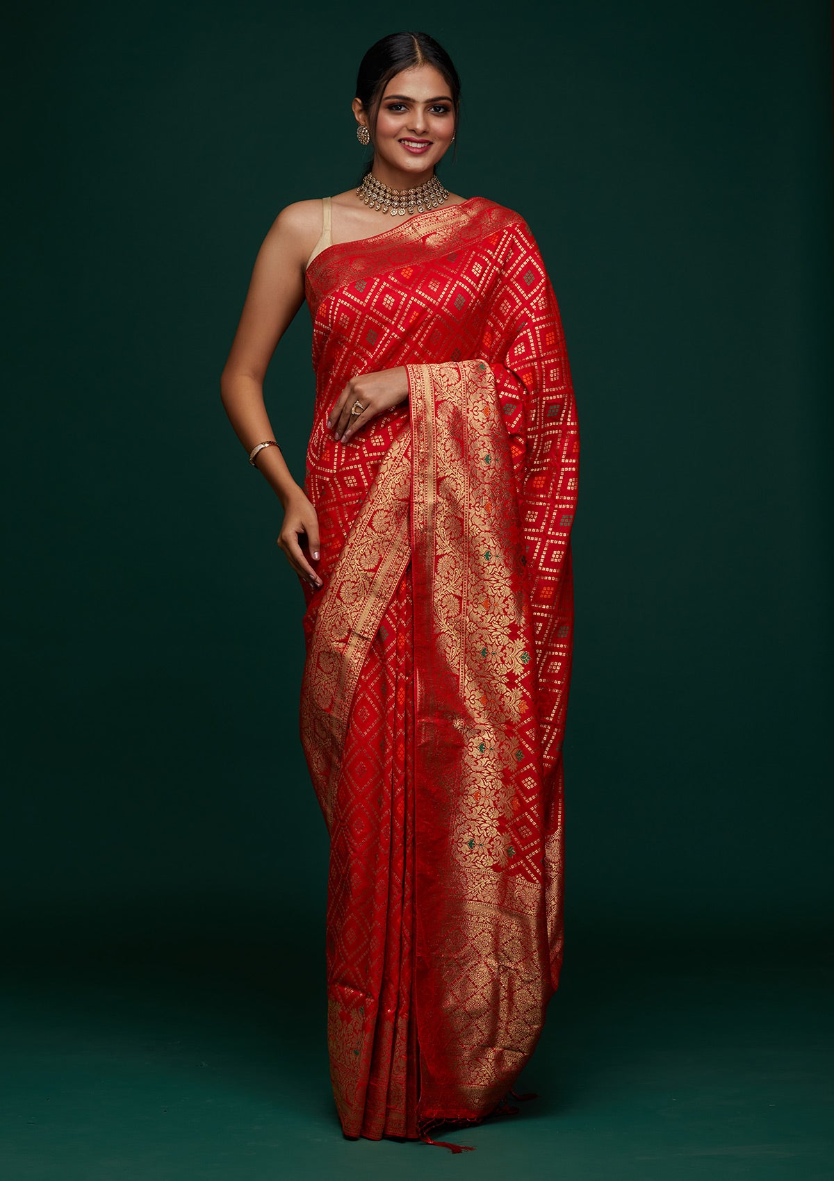 Red Zariwork Banarasi Designer Saree - Koskii