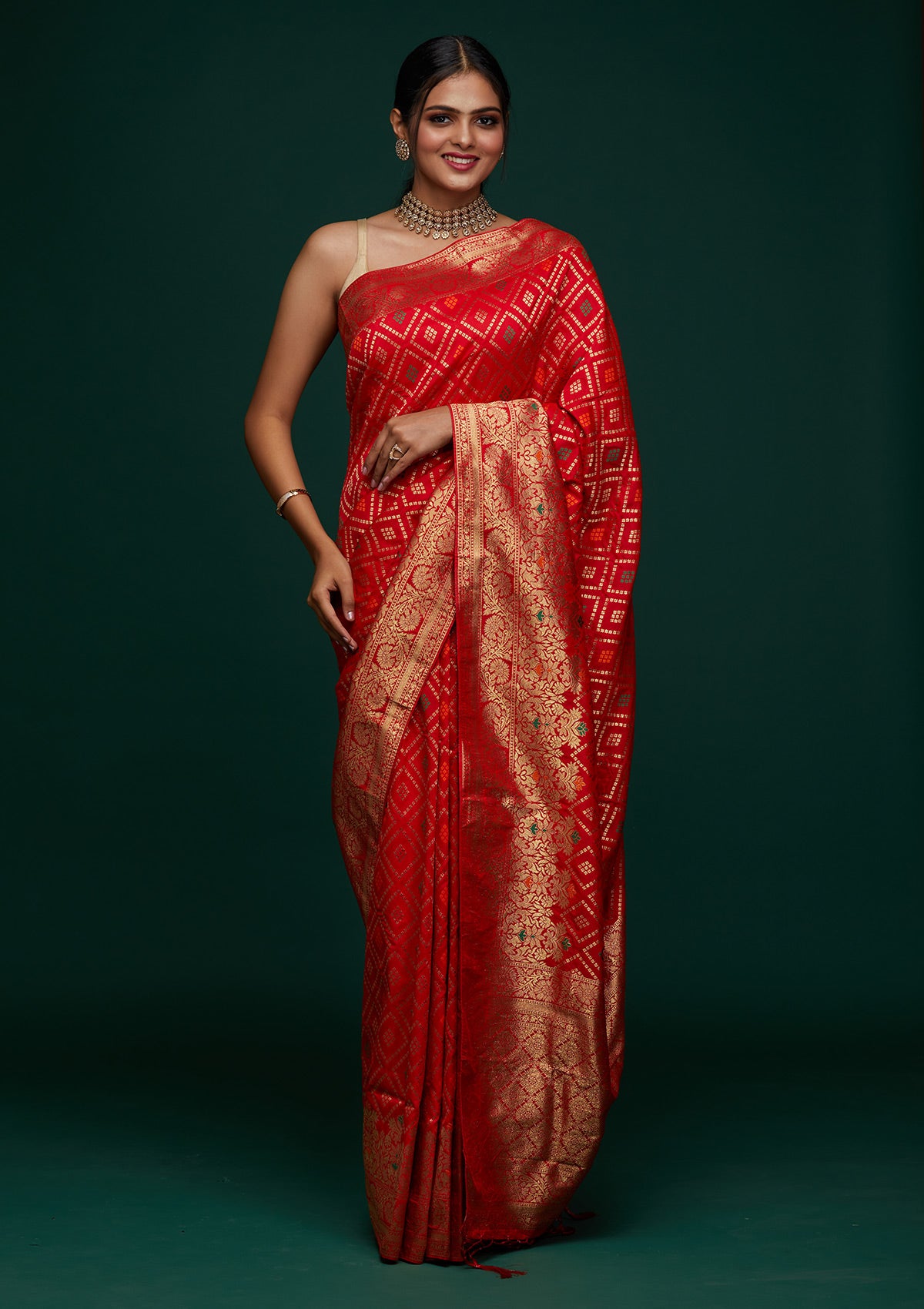 Red Zariwork Banarasi Designer Saree - Koskii