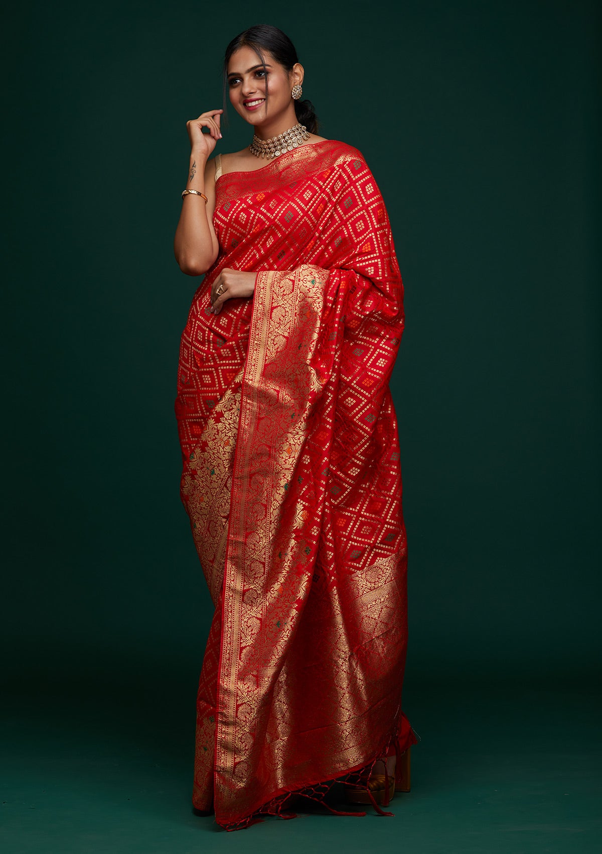 Red Zariwork Banarasi Designer Saree - Koskii