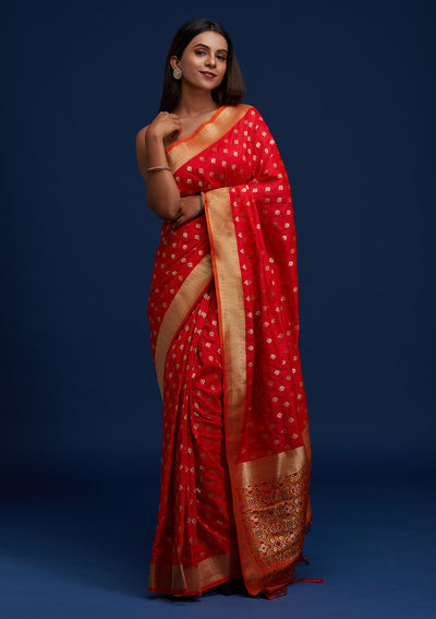 Red Zariwork Banarasi Designer Saree - Koskii