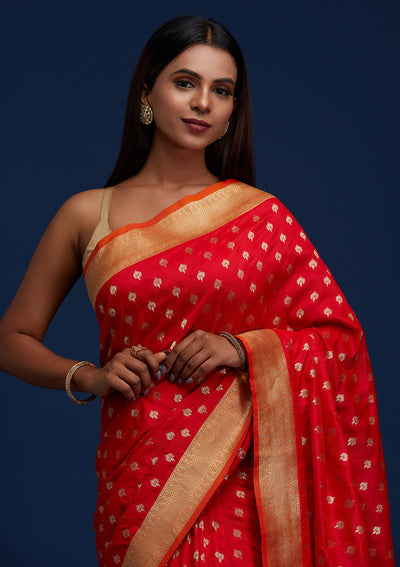 Red Zariwork Banarasi Designer Saree - Koskii
