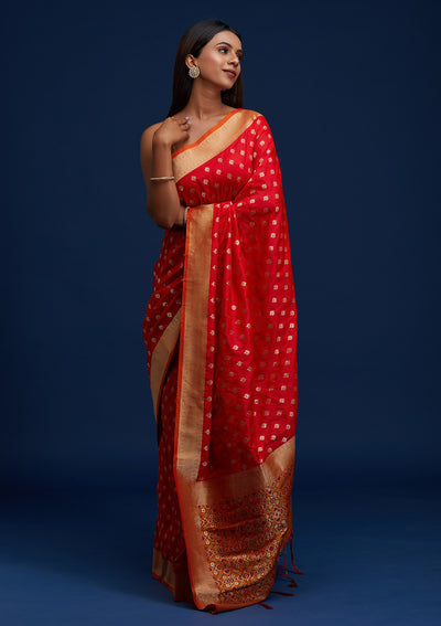 Red Zariwork Banarasi Designer Saree - Koskii