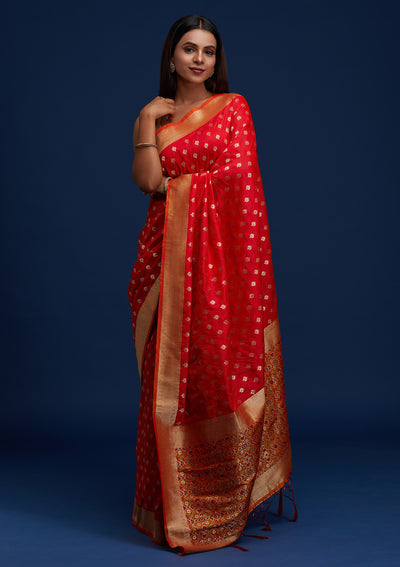 Red Zariwork Banarasi Designer Saree - Koskii