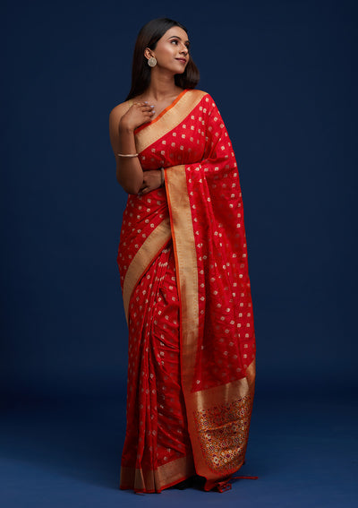 Red Zariwork Banarasi Designer Saree - Koskii