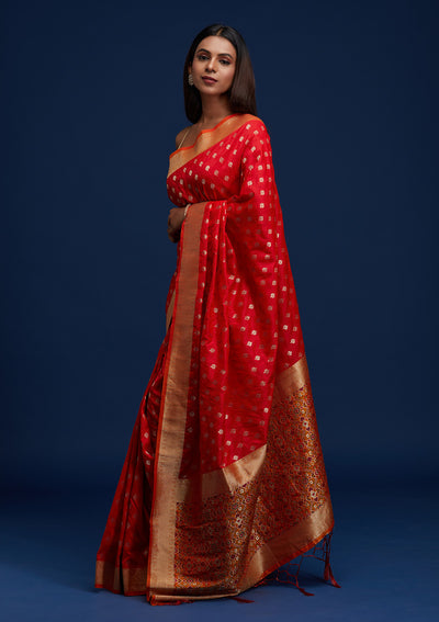 Red Zariwork Banarasi Designer Saree - Koskii