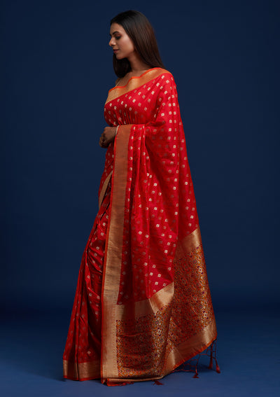 Red Zariwork Banarasi Designer Saree - Koskii