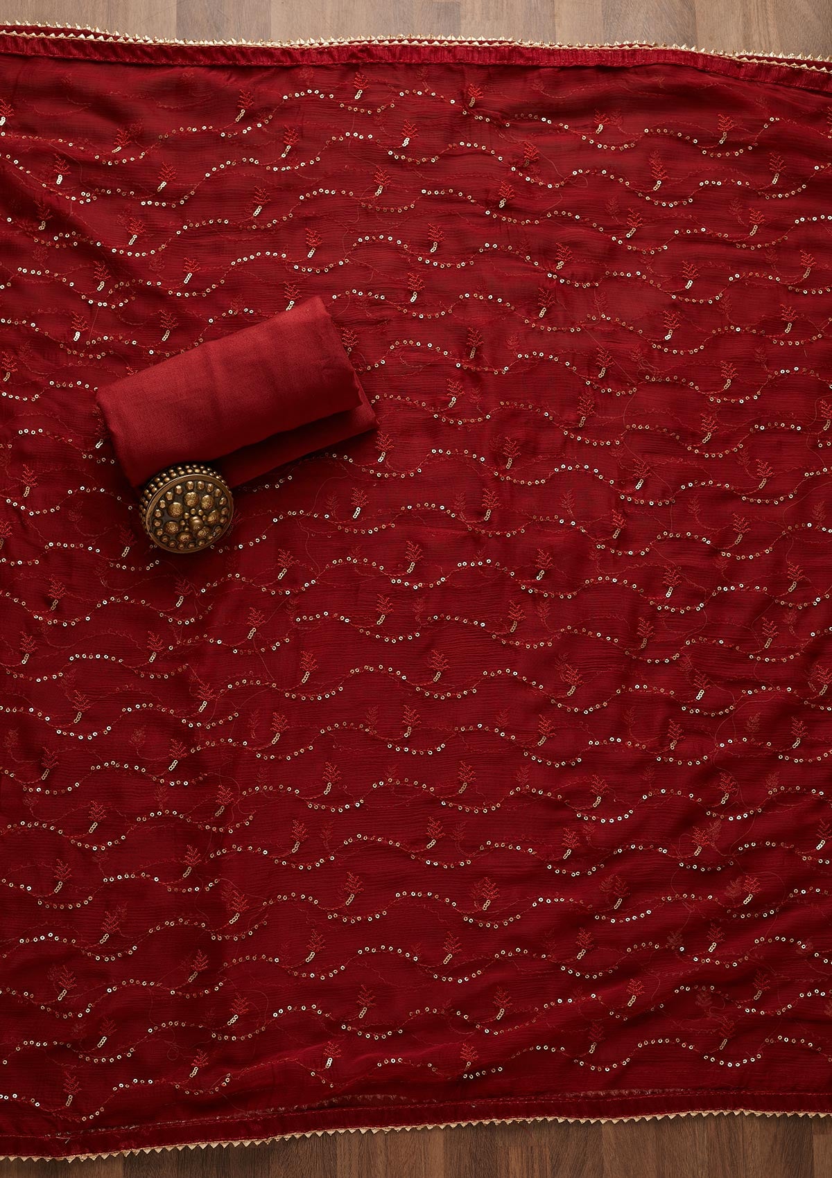 Red Zariwork Chanderi Semi-Stitched Salwar Suit-Koskii