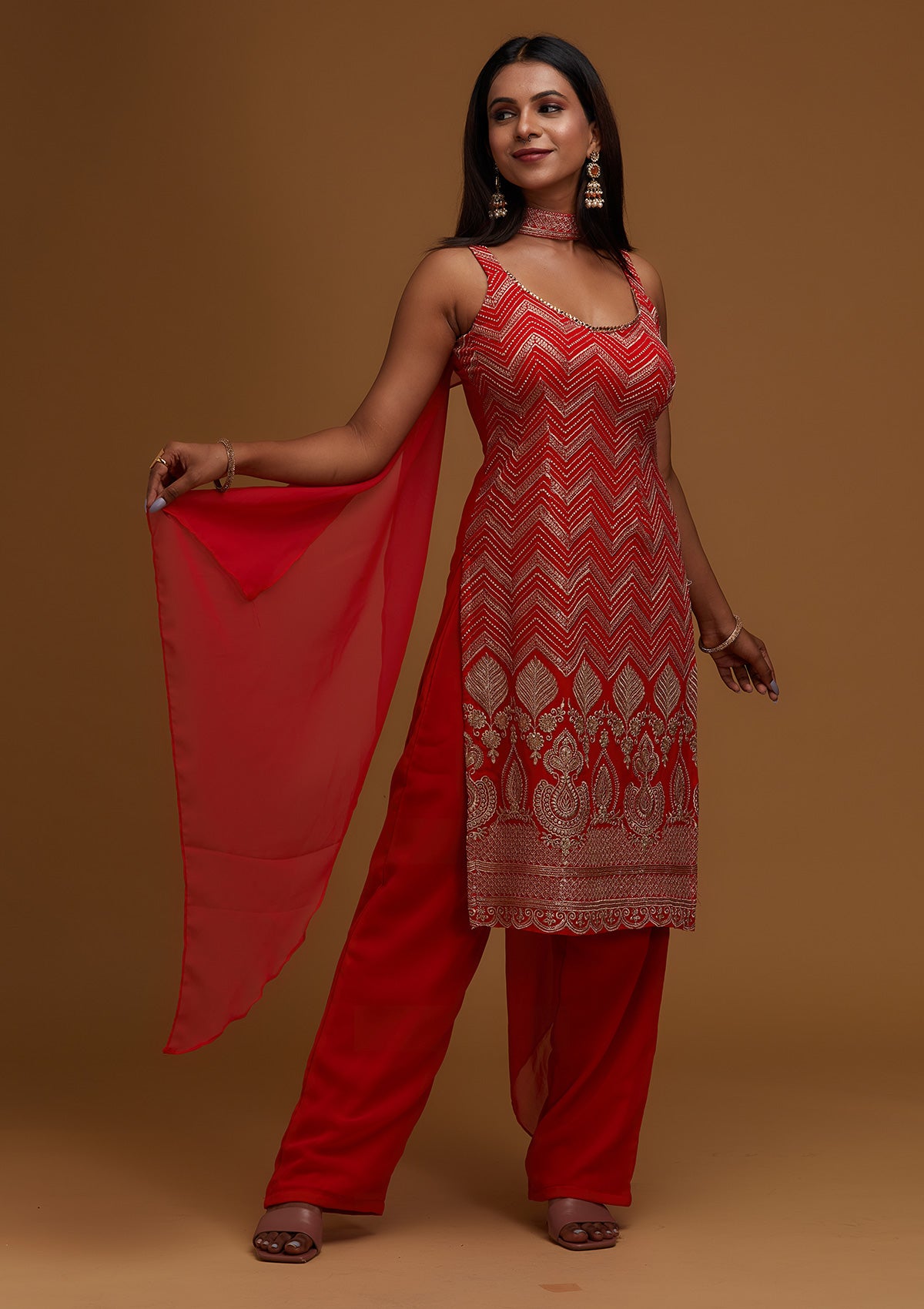 Buy Red Zariwork Georgette Designer Salwar Suit Koskii