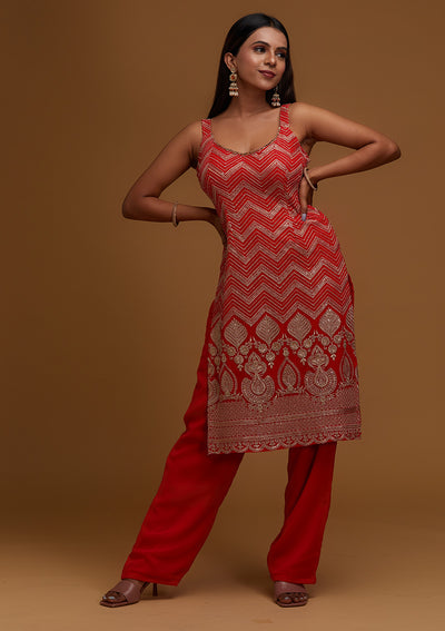Red Zariwork Georgette Designer Salwar Suit - Koskii