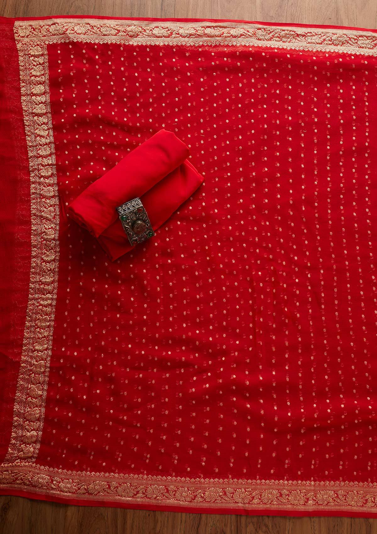 Red Zariwork Georgette Designer Unstitched Salwar Suit - koskii