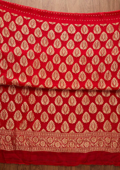 Red Zariwork Georgette Designer Unstitched Salwar Suit - koskii