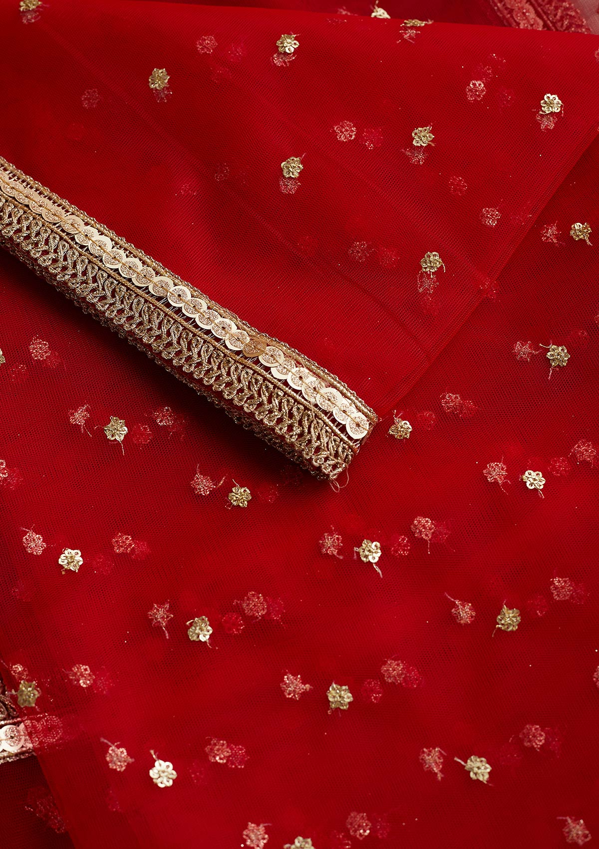 Red Zariwork Net Readymade Dupatta-Koskii