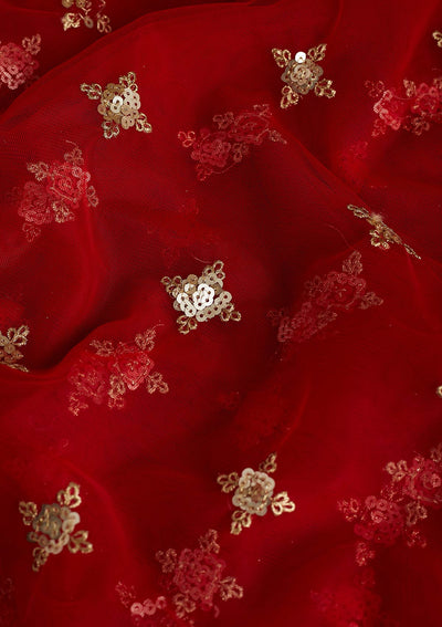 Red Zariwork Net Readymade Dupatta-Koskii
