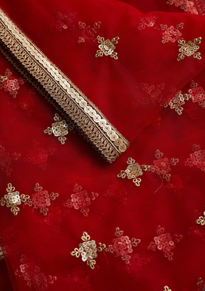 Red Zariwork Net Readymade Dupatta-Koskii