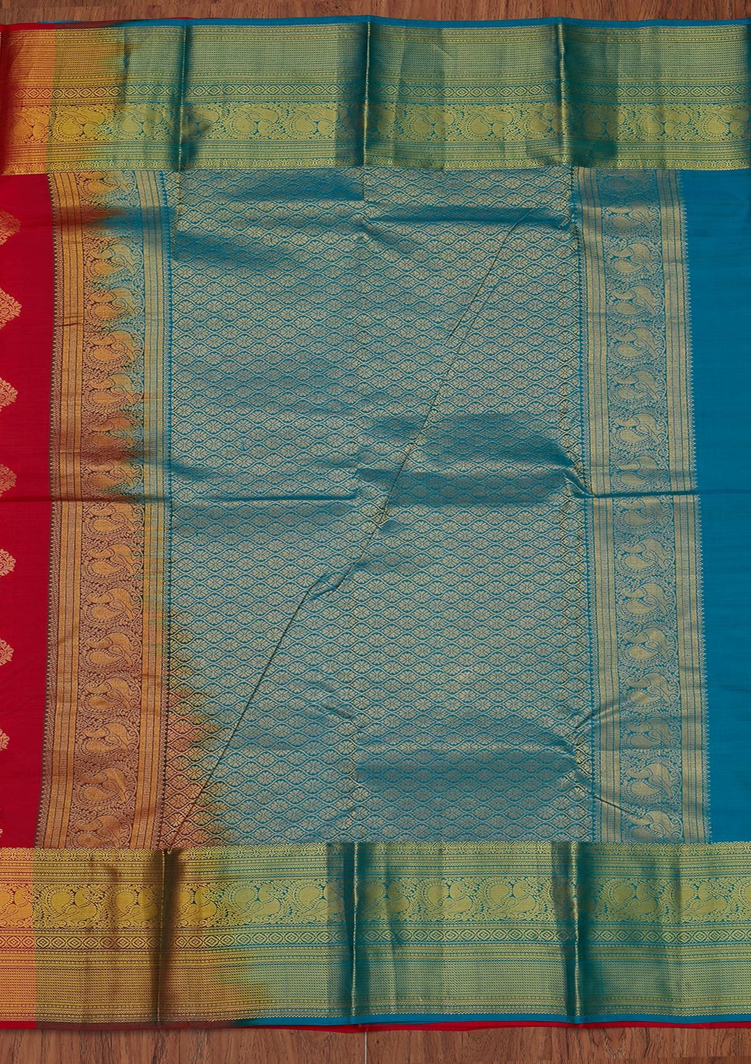 Red Zariwork Pure Silk Designer Unstitched Saree - Koskii