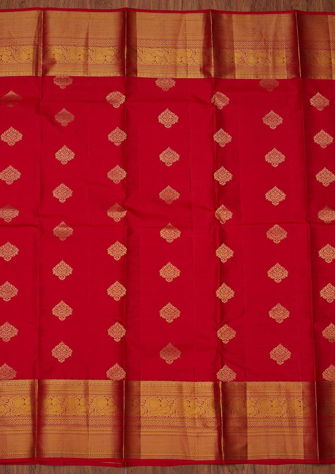 Red Zariwork Pure Silk Designer Unstitched Saree - Koskii