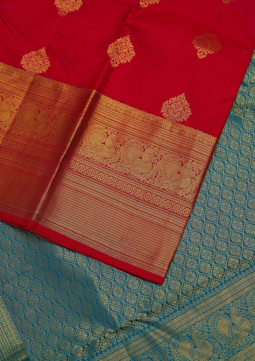 Red Zariwork Pure Silk Designer Unstitched Saree - Koskii