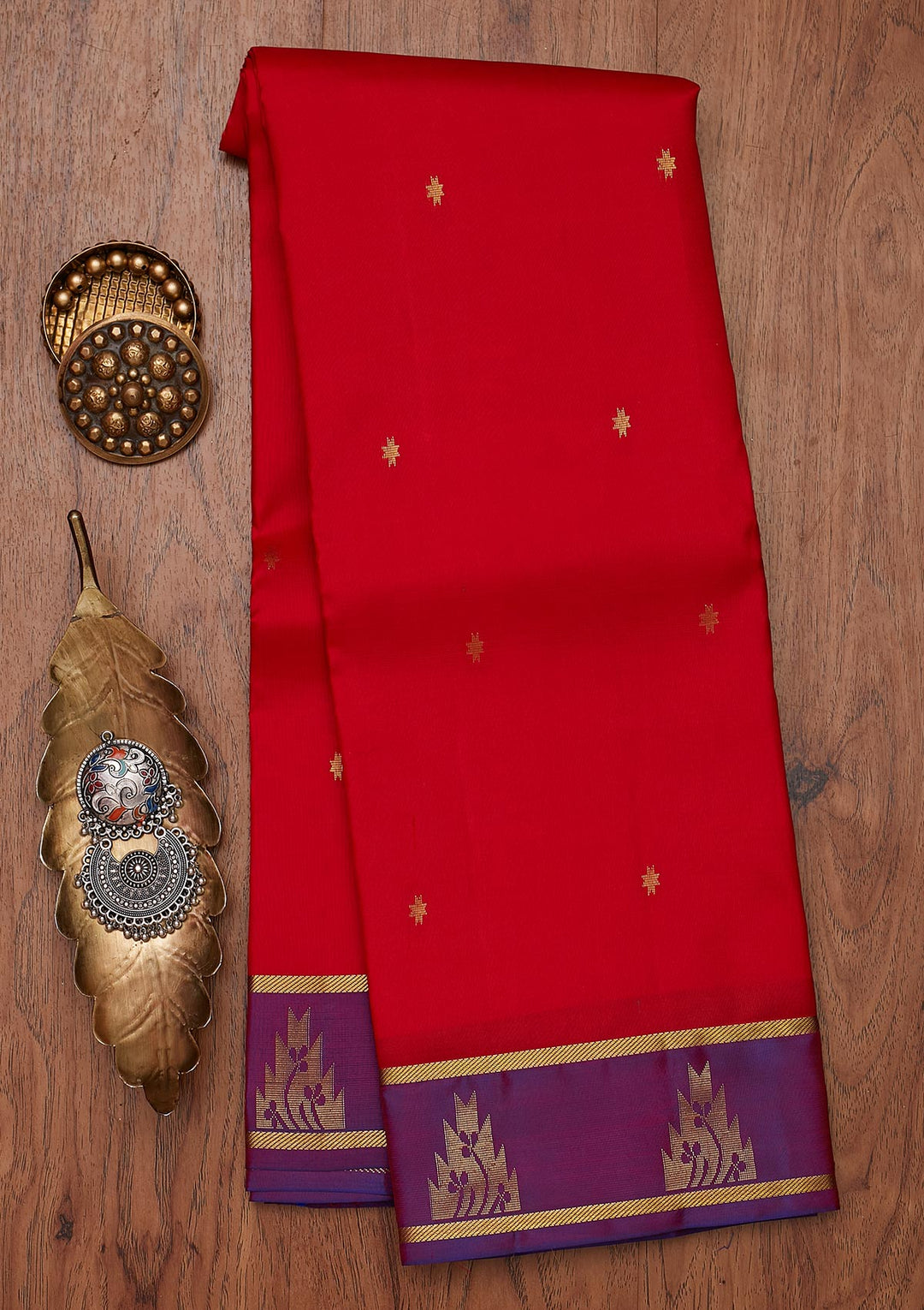 Red Zariwork Pure Silk Designer Unstitched Saree - Koskii
