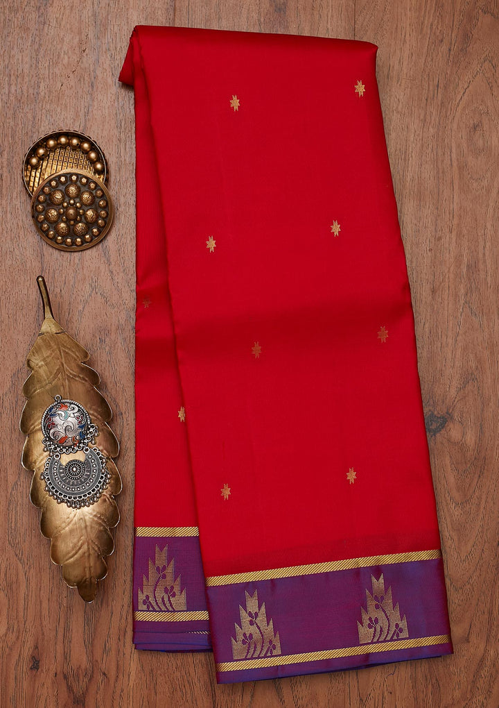 Red Zariwork Pure Silk Designer Unstitched Saree - Koskii