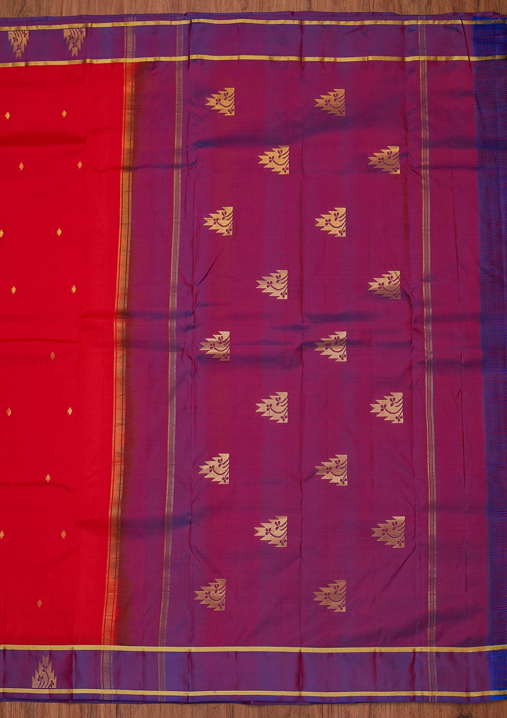 Red Zariwork Pure Silk Designer Unstitched Saree - Koskii