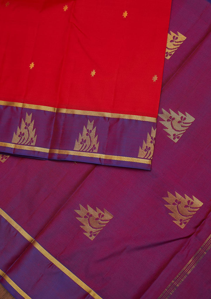 Red Zariwork Pure Silk Designer Unstitched Saree - Koskii