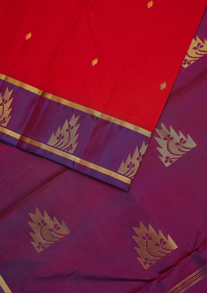 Red Zariwork Pure Silk Designer Unstitched Saree - Koskii