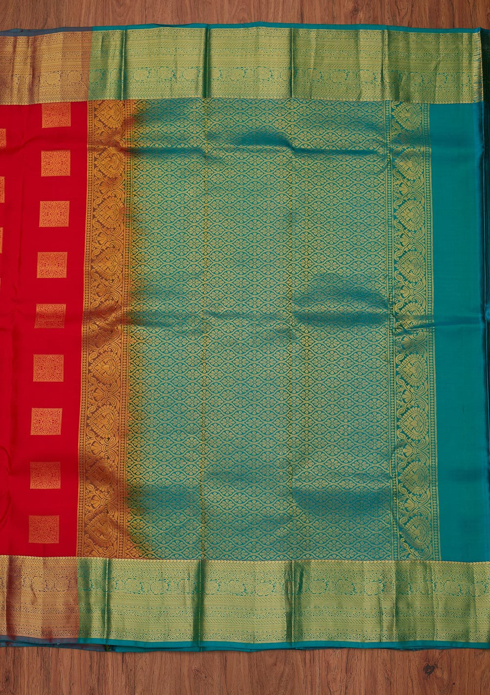 Red Zariwork Pure Silk Designer Unstitched Saree - Koskii