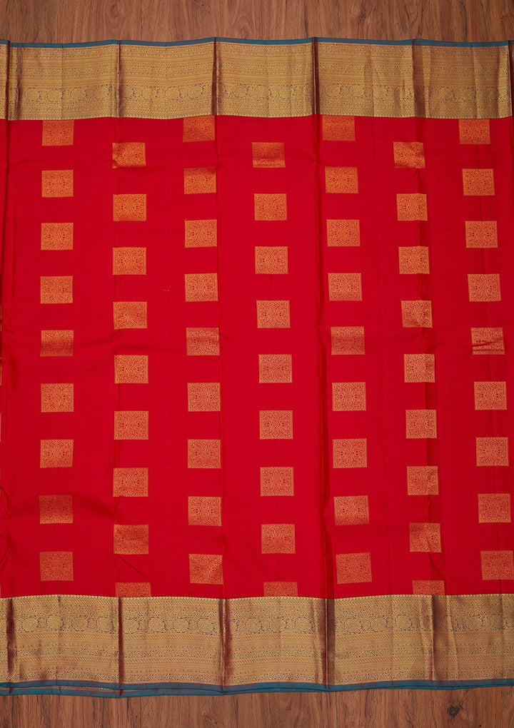 Red Zariwork Pure Silk Designer Unstitched Saree - Koskii