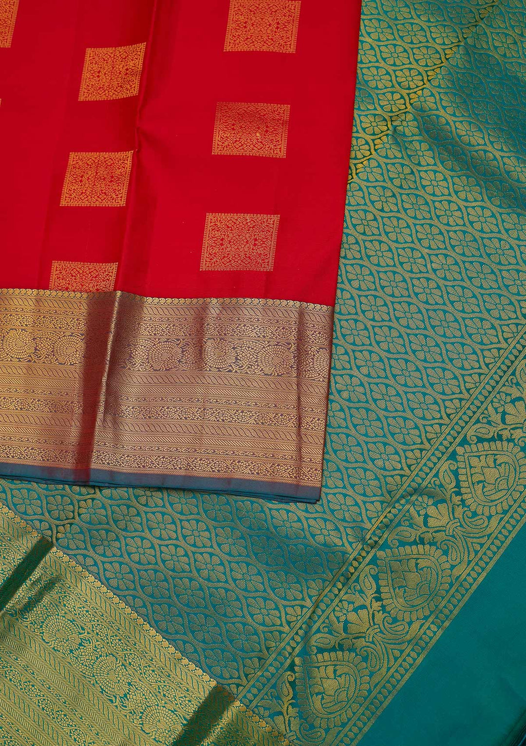 Red Zariwork Pure Silk Designer Unstitched Saree - Koskii