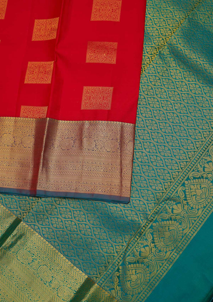 Red Zariwork Pure Silk Designer Unstitched Saree - Koskii