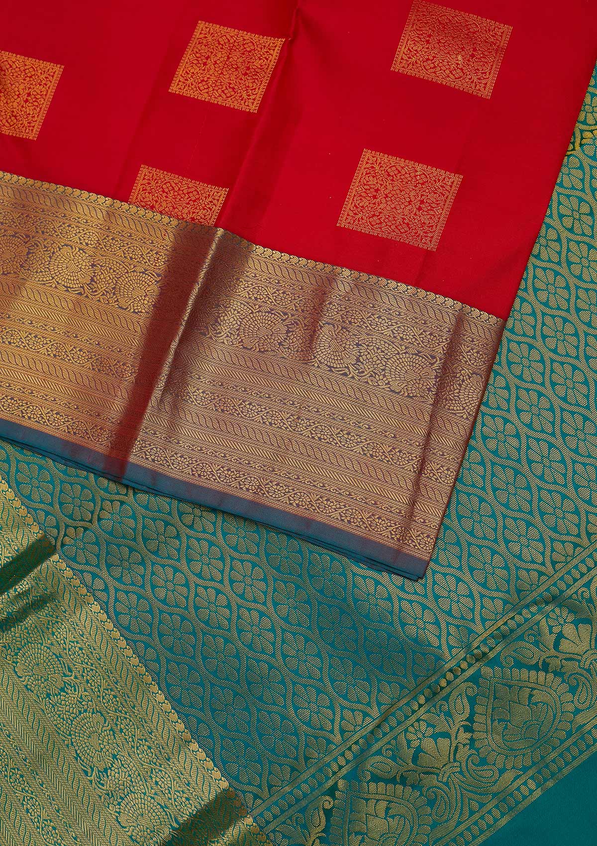Red Zariwork Pure Silk Designer Unstitched Saree - Koskii