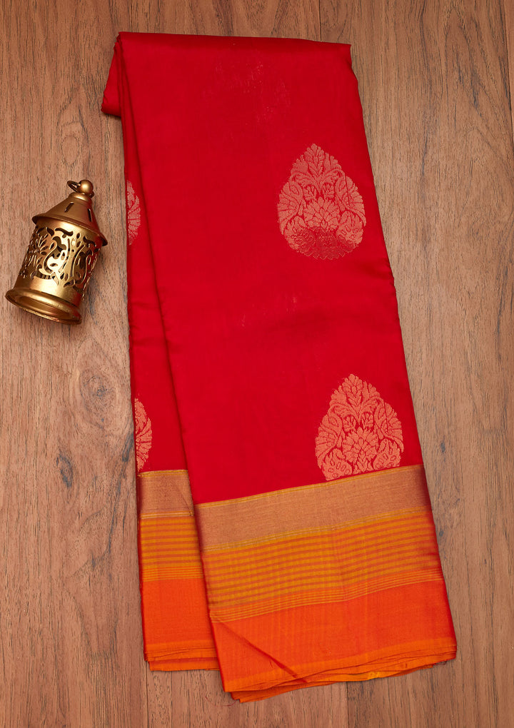 Red Zariwork Pure Silk Saree- Koskii